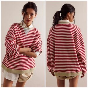 ♥️NWOT FREE PEOPLE CLASSIC STRIPED OVERSIZED CREWNECK